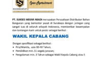 Lowongan Kerja, Wakil Kepala Cabang, PT. Sukses Mekar Abadi